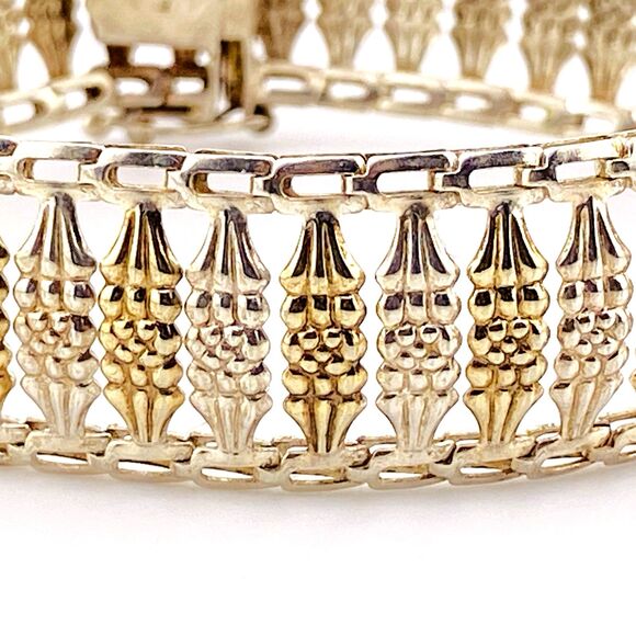 Milor Two Tone Sterling Silver Gold Wide Bracelet Custom Links Italy Signed - Picture 2 of 6